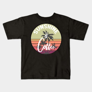 Sunshine and Coffee Funny Retro Vintage Sunset Palm Trees Kids T-Shirt